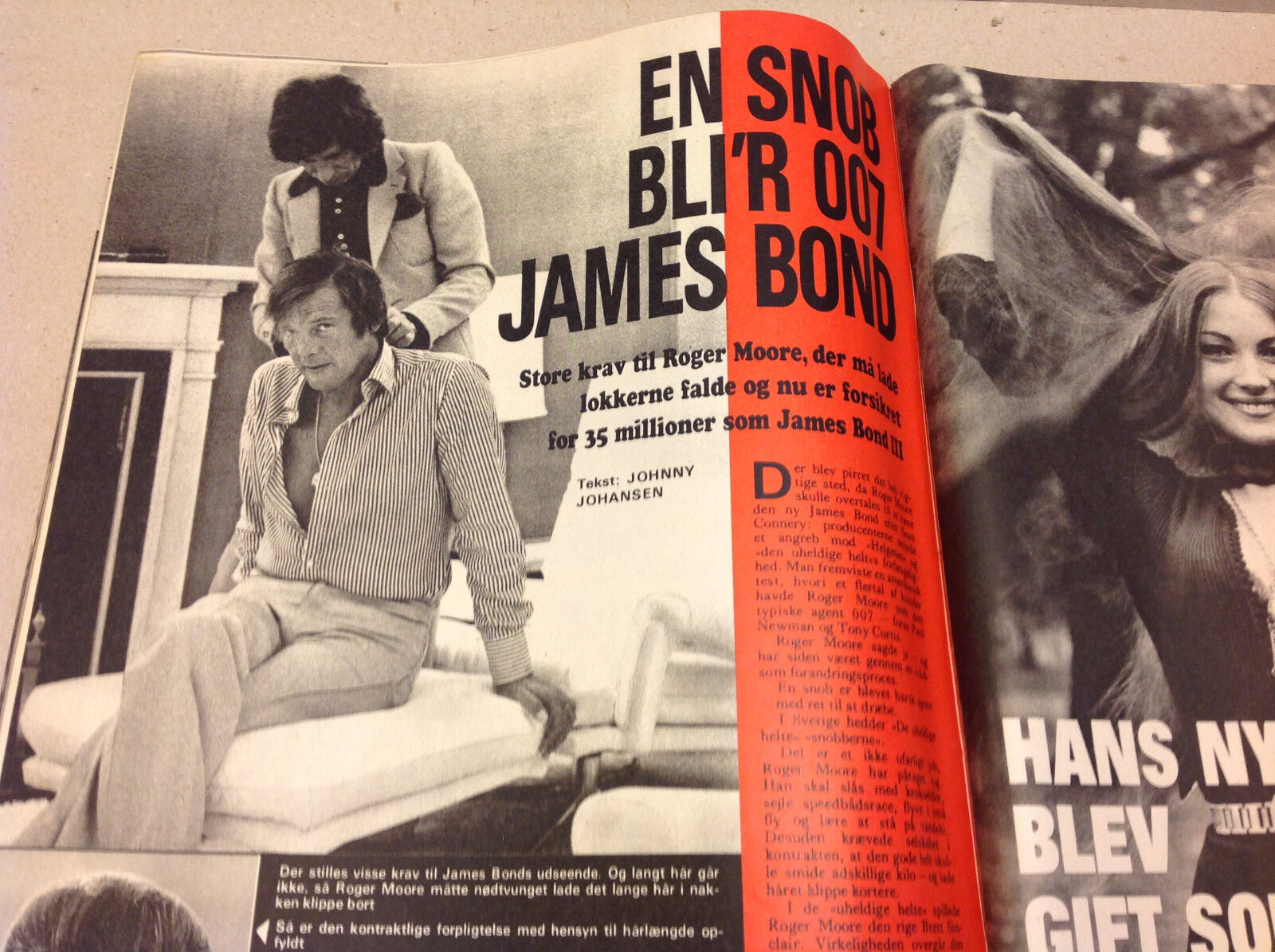 TOM BOGS LENE BRO + ROGER MOORE NEW JAMES BOND INSIDE A VTG Danish Magazine 1972