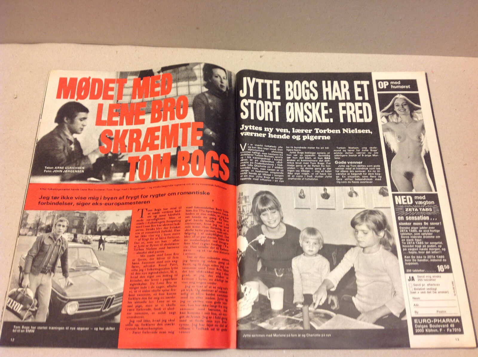 TOM BOGS LENE BRO + ROGER MOORE NEW JAMES BOND INSIDE A VTG Danish Magazine 1972