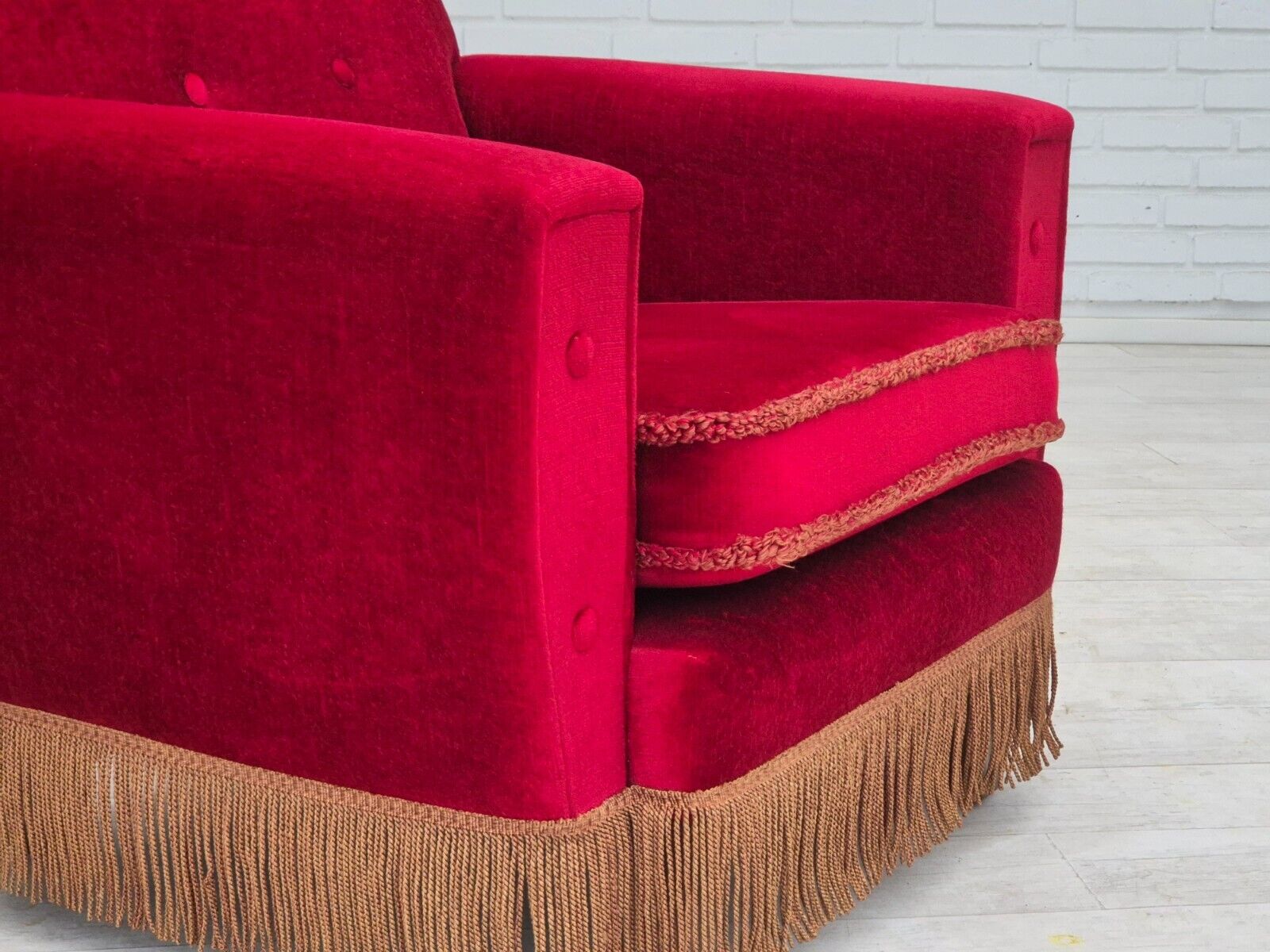 1970s, Danish lounge chair, original condition, cherry-red velour fabric.