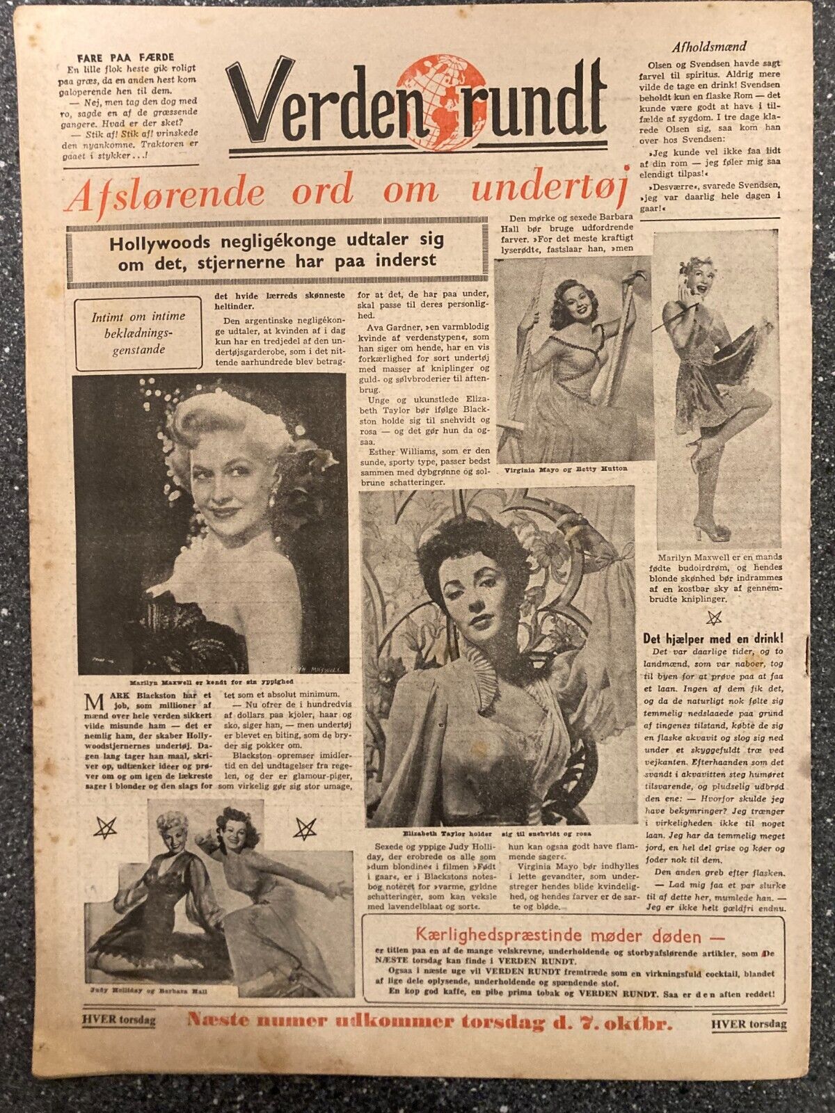 Esther Williams Mara Corday Marilyn Maxwell Danish Magazine 1954 "Verden Rundt"