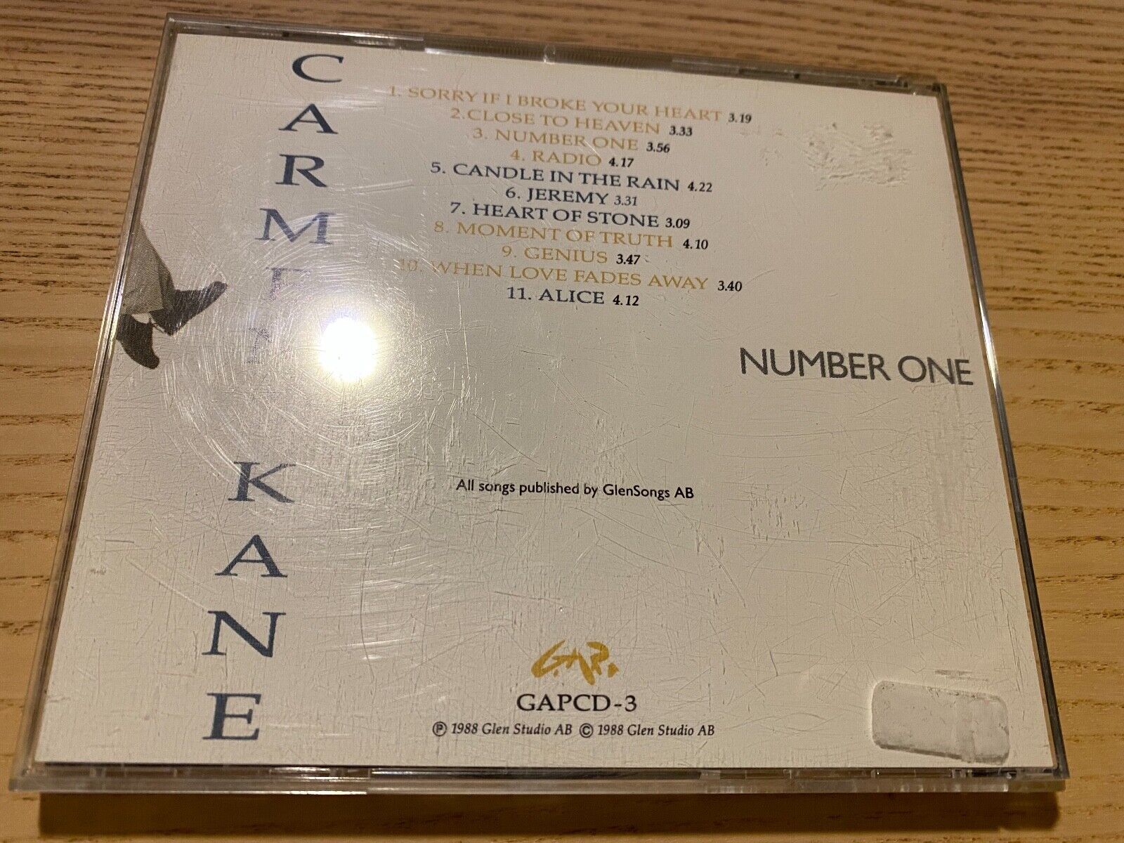 CARMEN KANE "NUMBER ONE" 11 TRACK CD ALBUM SWEDEN GAP RECORDS 1988 NORDIC PRESS*