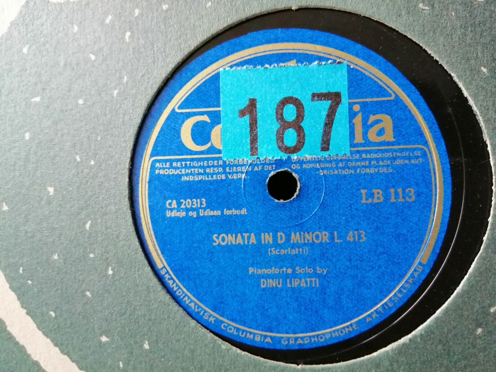 78 rpm DINU LIPATTI :Sonata in D Minor Scarlatti/Sonata in E Major L23