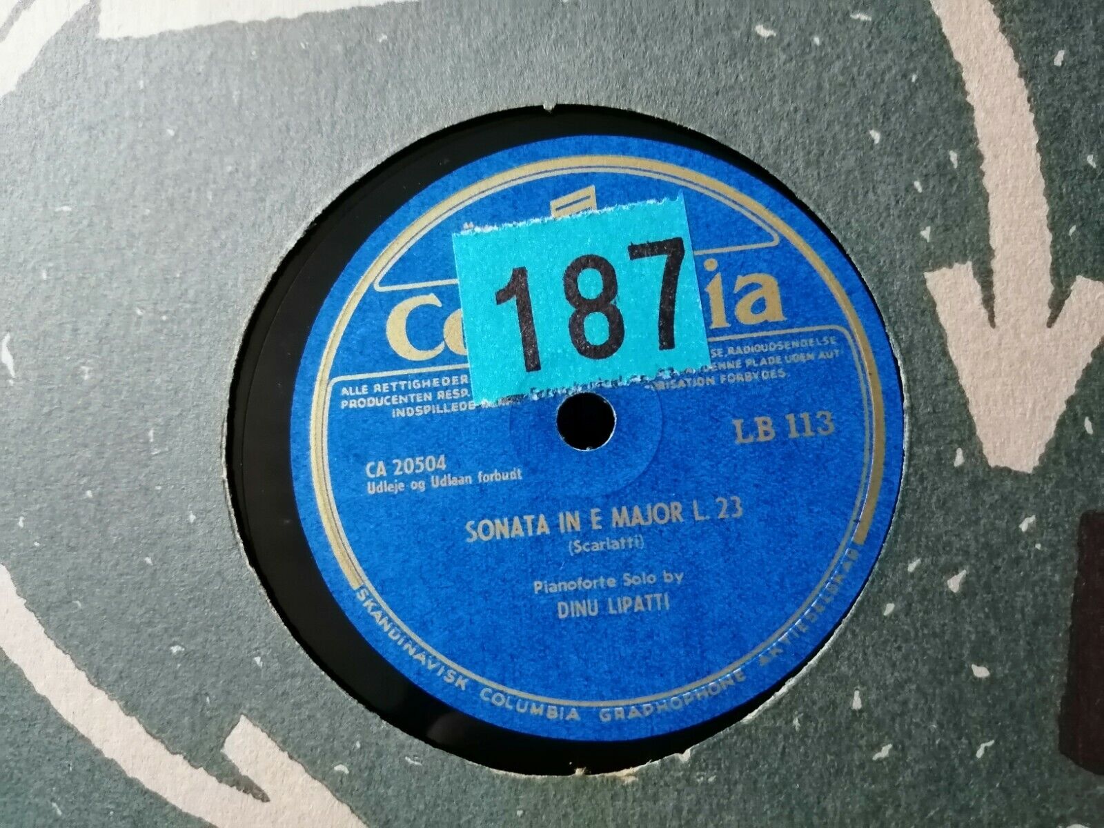 78 rpm DINU LIPATTI :Sonata in D Minor Scarlatti/Sonata in E Major L23