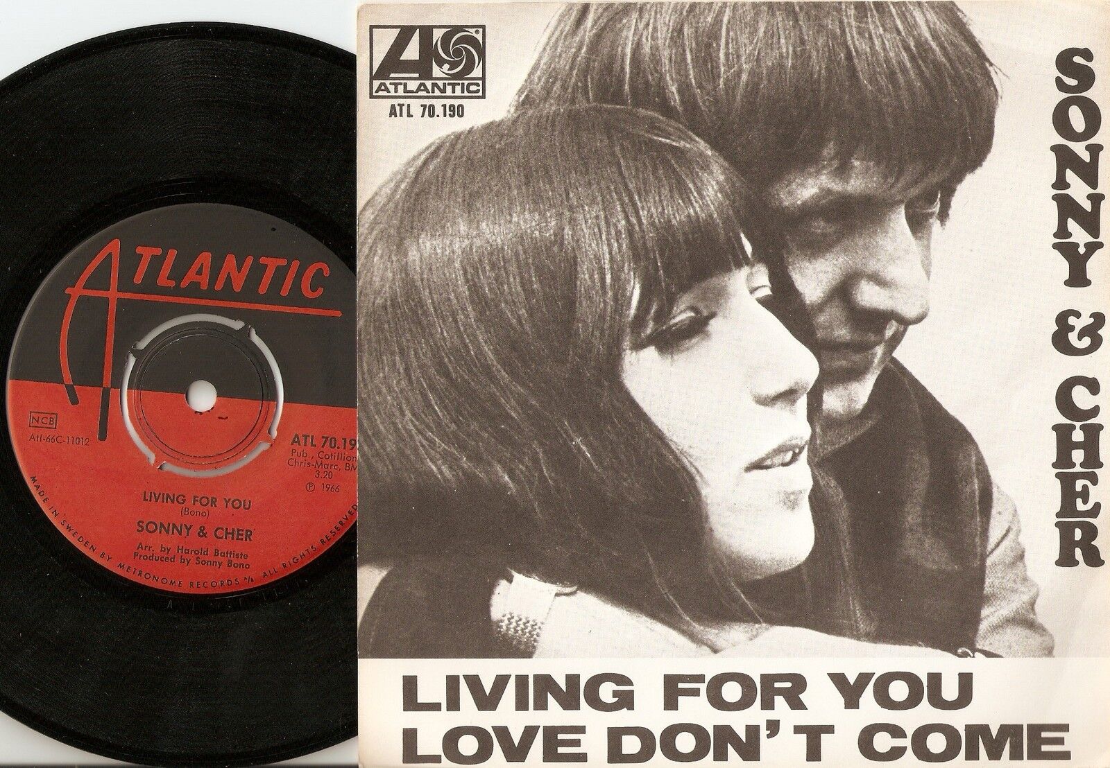 SONNY AND CHER LIVING FOR YOU  LOVE DON`T COME SWEDISH 45+PS 1966 MOD BEAT SOUL