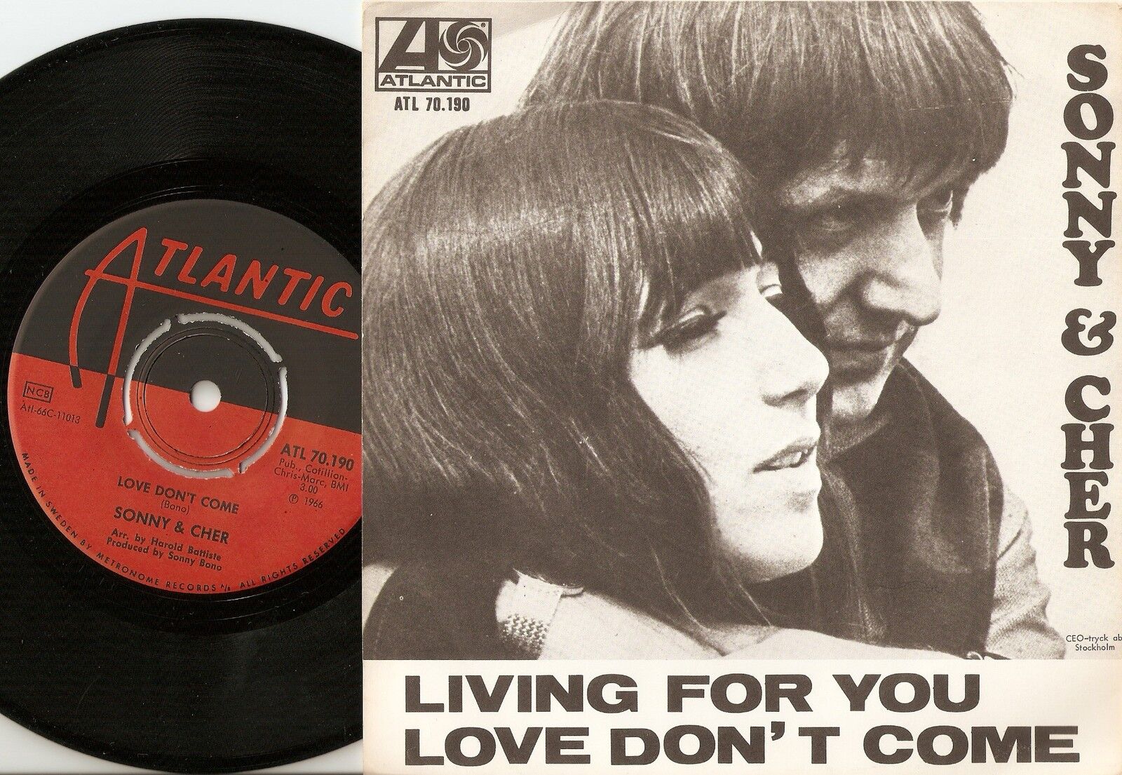 SONNY AND CHER LIVING FOR YOU  LOVE DON`T COME SWEDISH 45+PS 1966 MOD BEAT SOUL