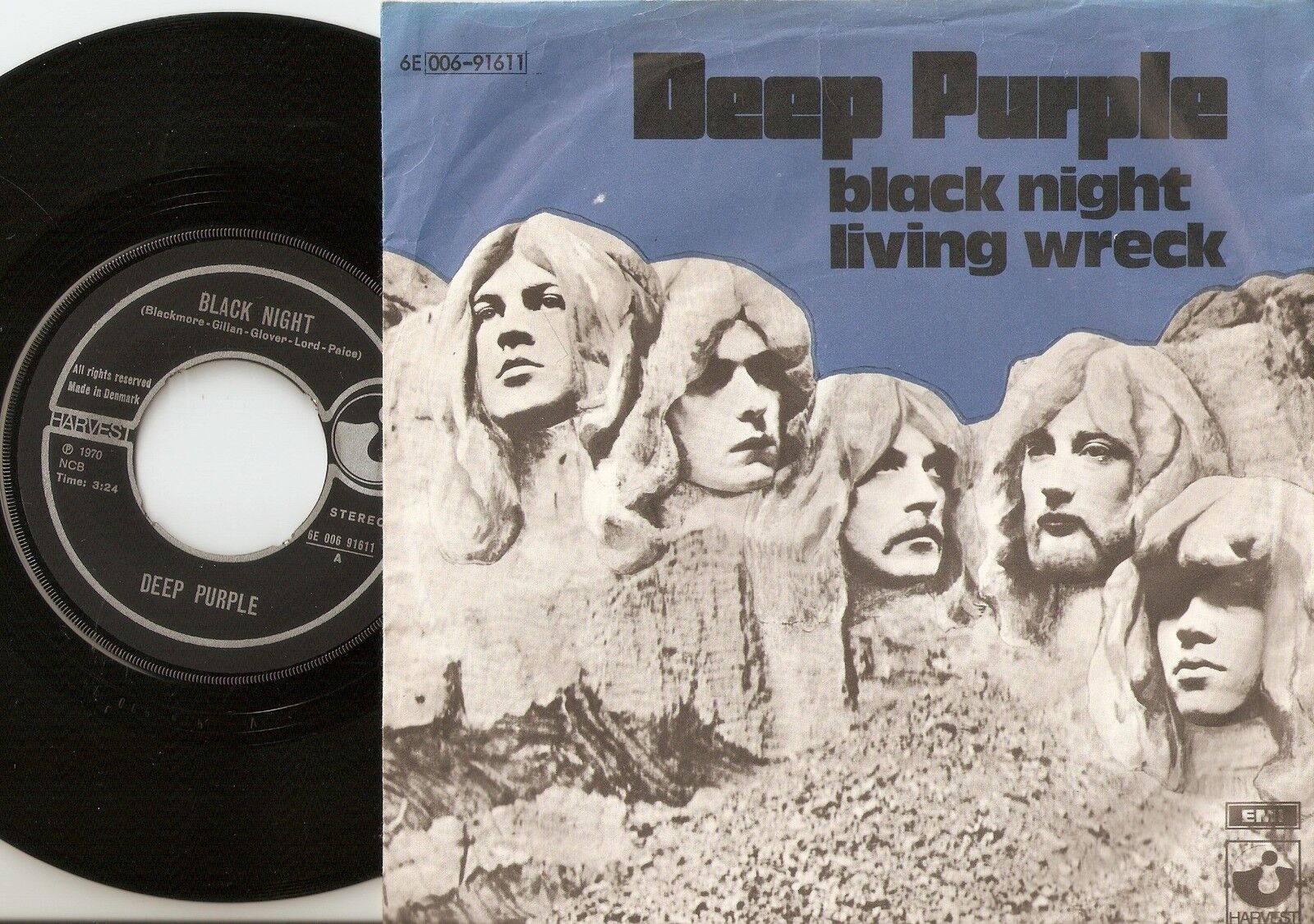 DEEP PURPLE BLACK NIGHT  LIVING WRECK DANISH 45+PS 1970 HEAVY PSYCH FREAKBEAT