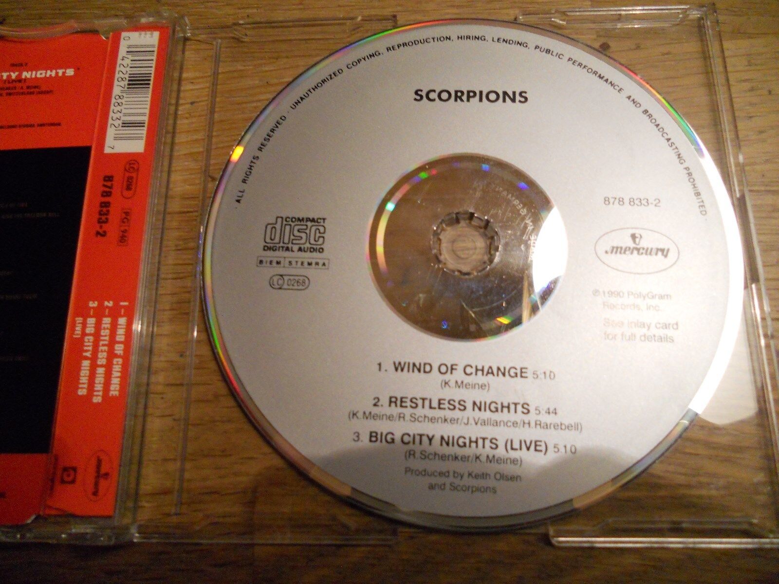 SCORPIONS WIND OF CHANGE RESTLESS NIGHTS BIG CITY NIGHTS (LIVE) 1990 CD SINGLE