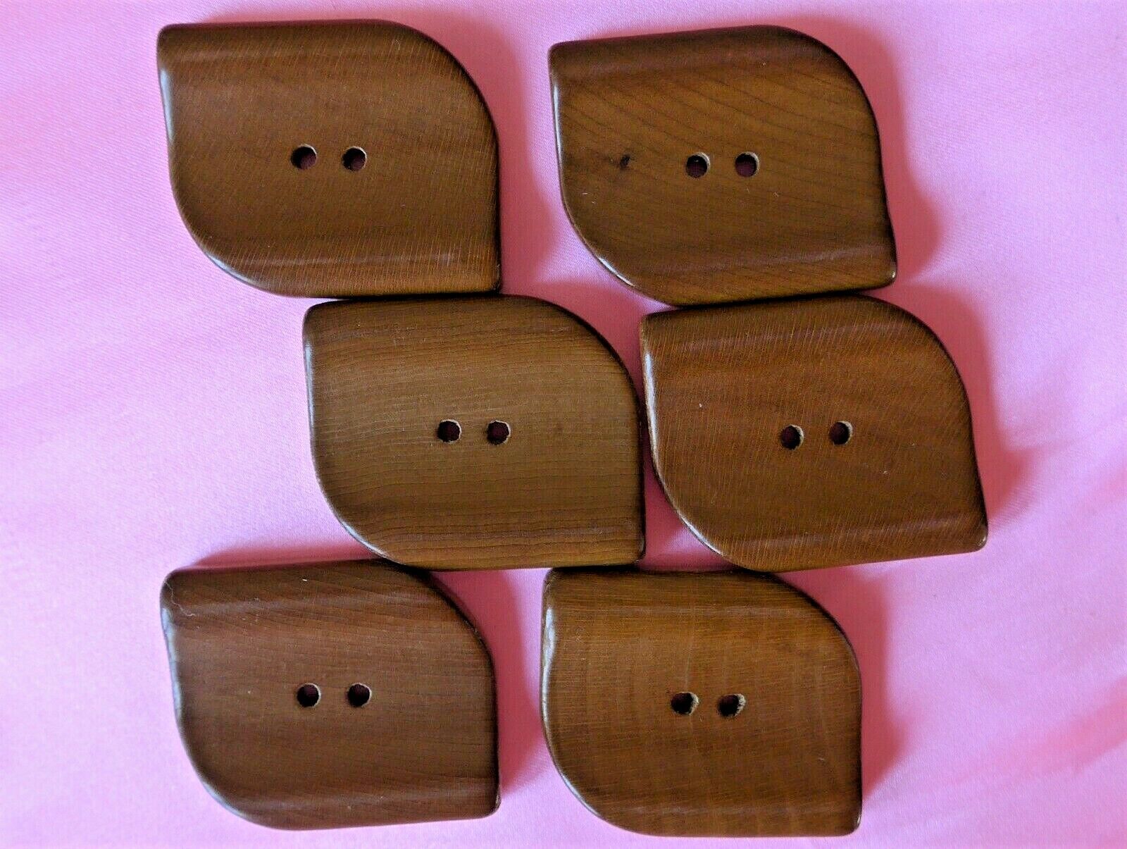 SALE - Set of 6 SHAPED brown WOOD BUTTONS  - length 35 cm  ( 111 )