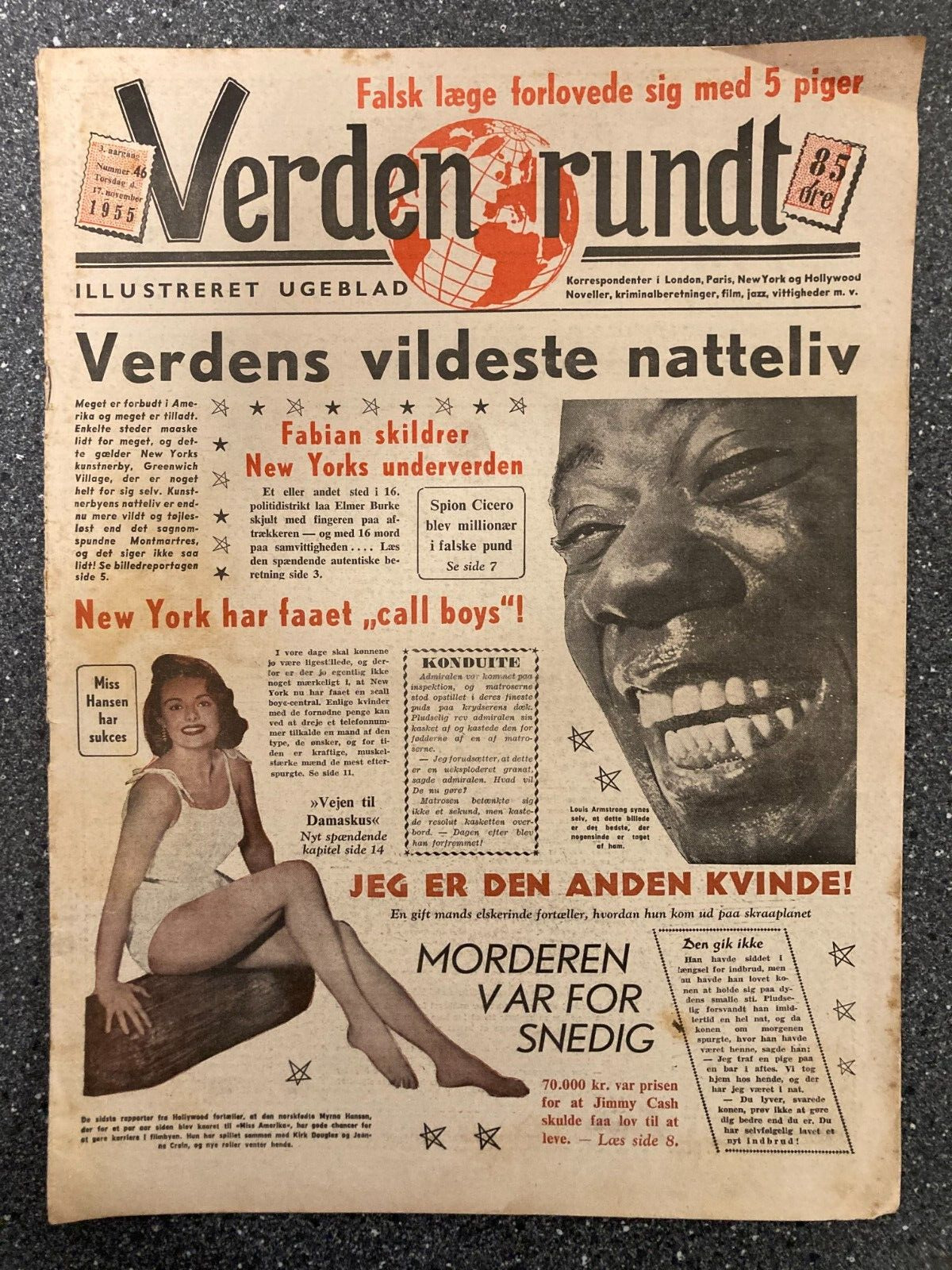 Myrna Hansen Miss America Louis Armstrong Danish Magazine 1955 "Verden Rundt"