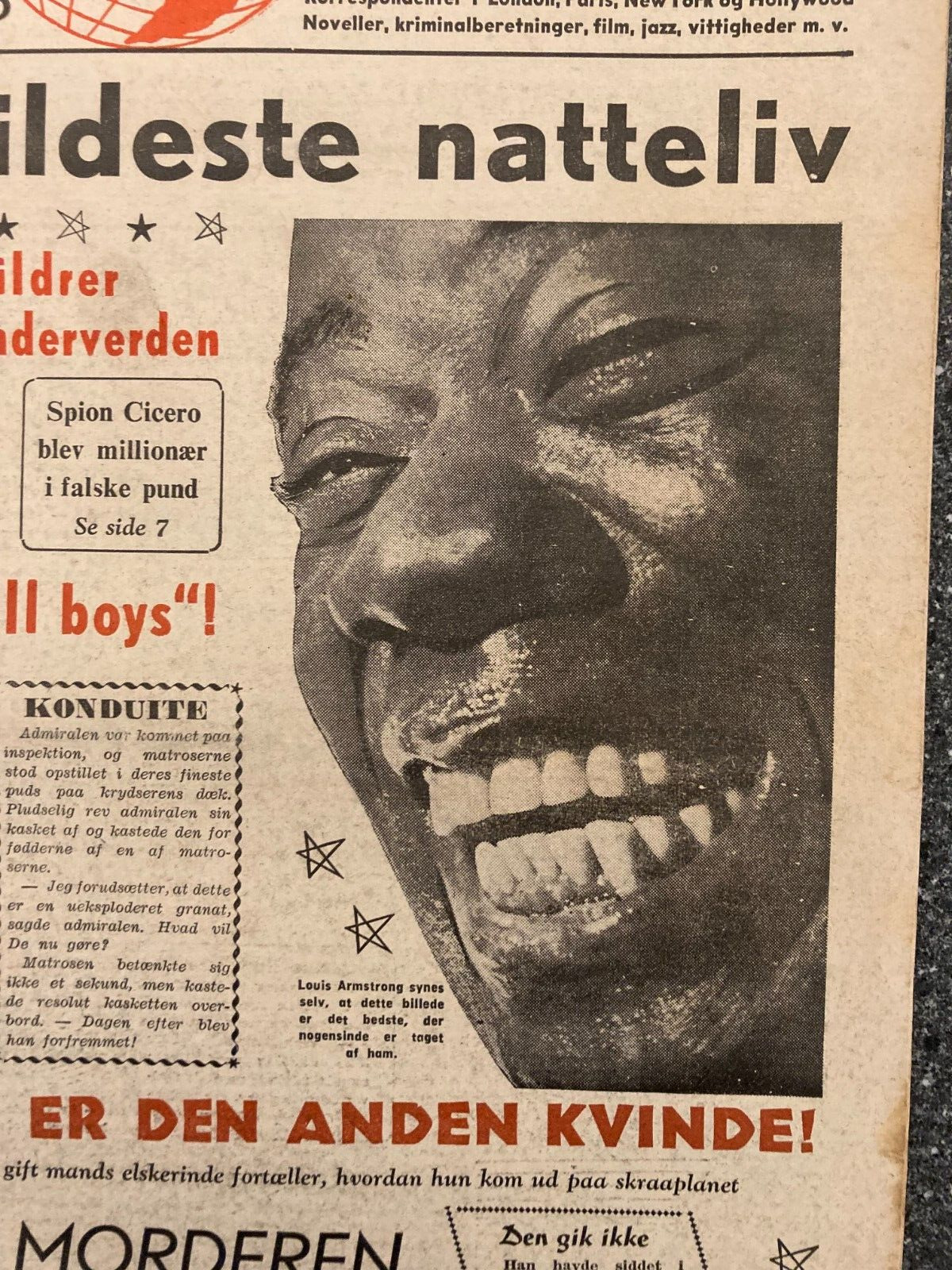 Myrna Hansen Miss America Louis Armstrong Danish Magazine 1955 "Verden Rundt"