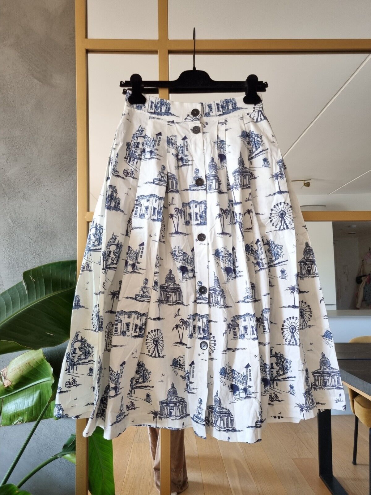 **MAJE** White Blue Cotton Midi Skirt Size FR38 DE36