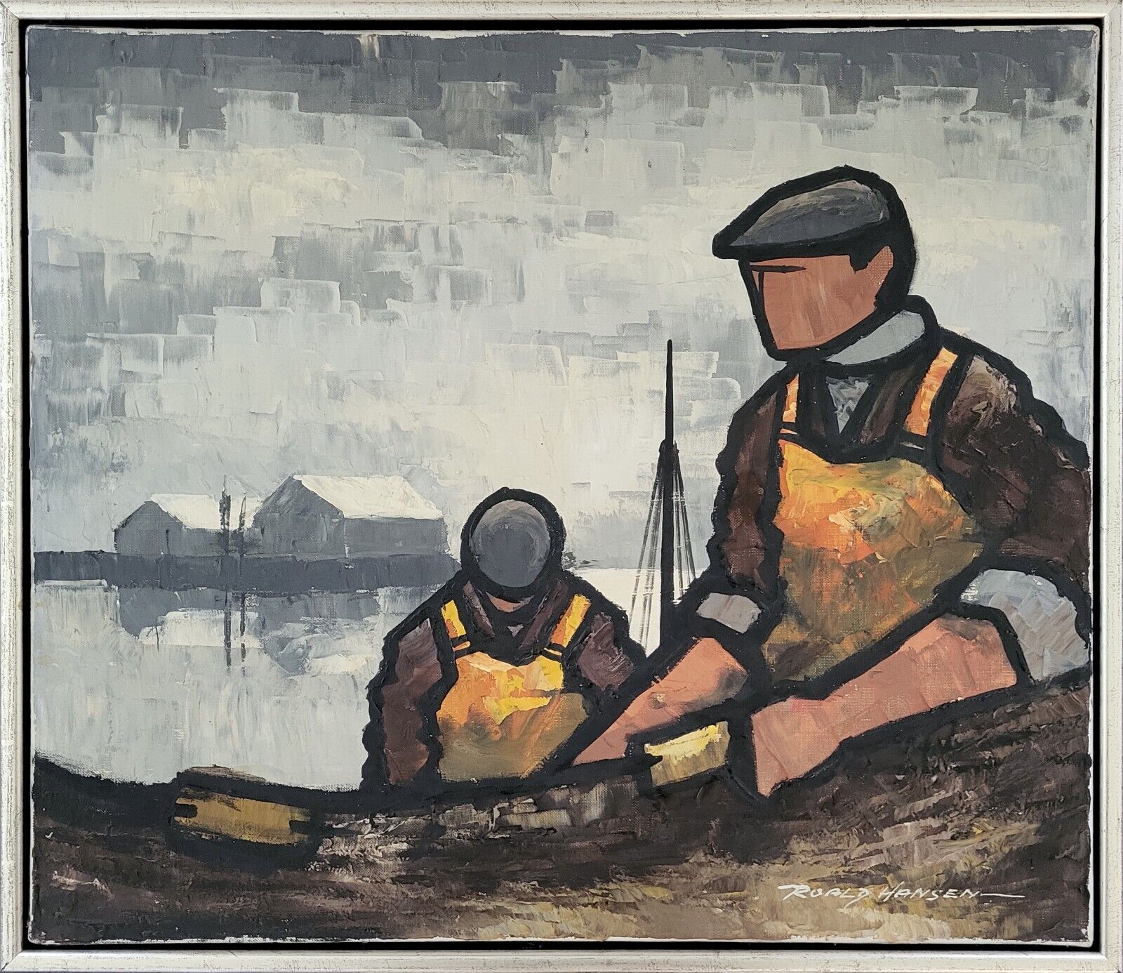 Oil painting Roald Hansen (1938-2018): “Industrial fishermen”