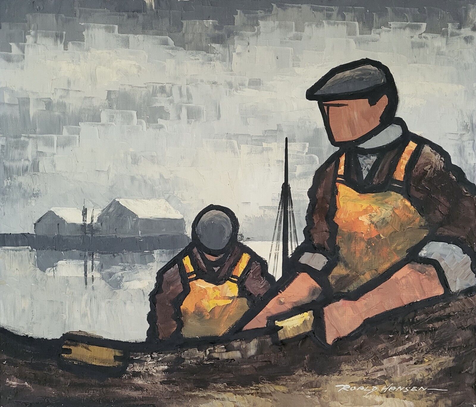 Oil painting Roald Hansen (1938-2018): “Industrial fishermen”