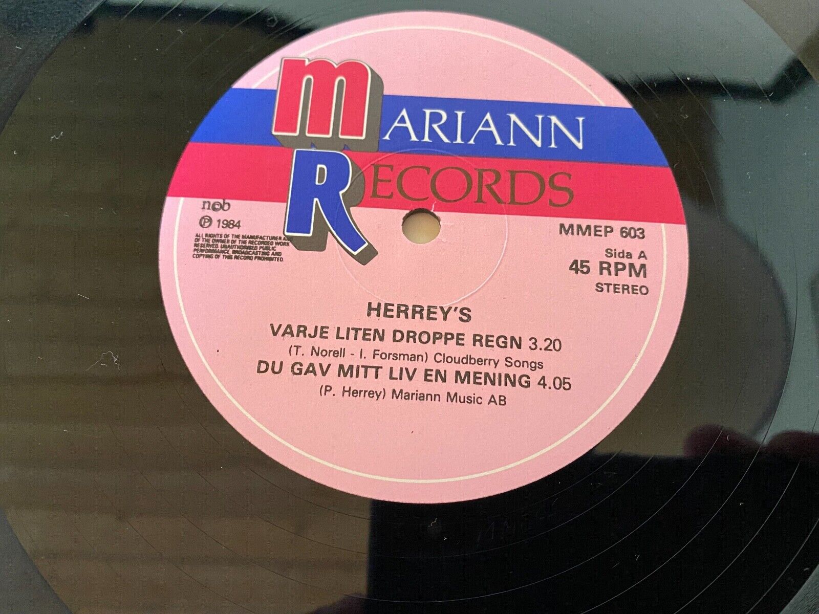 HERREY´S "VARJE LITEN DROPPE REGN" 1984 MARIANN SWEDISH PRESS NCB MAXI-EP 4 SONG