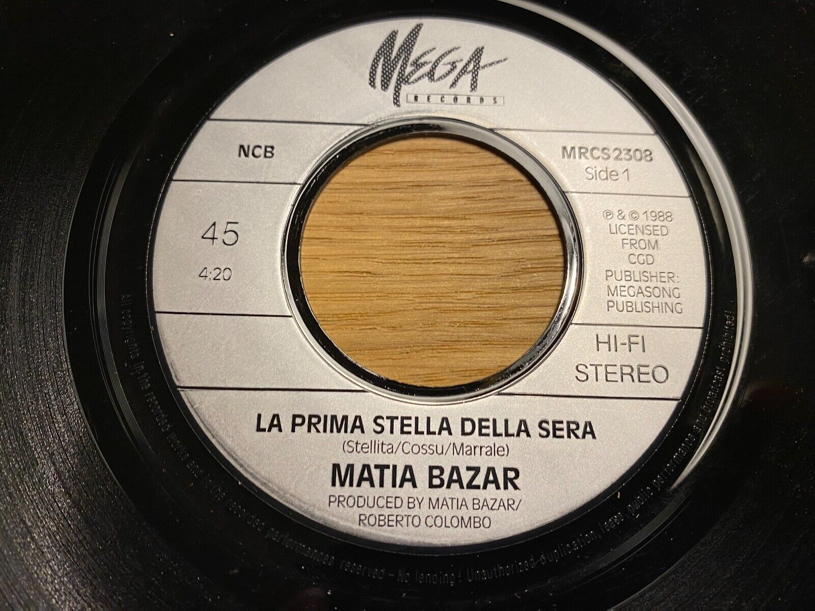 MATIA BAZAR "LA PRIMA STELLA DELLA SERA" 1988 GERMAN PRESSED SINGLE MEGA RECORDS