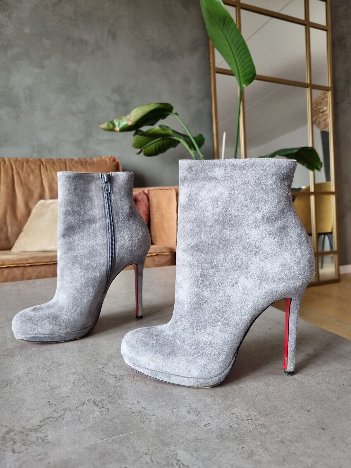 **Christian Louboutin** Grey Suede Bootylili Ankle Boots Size 36