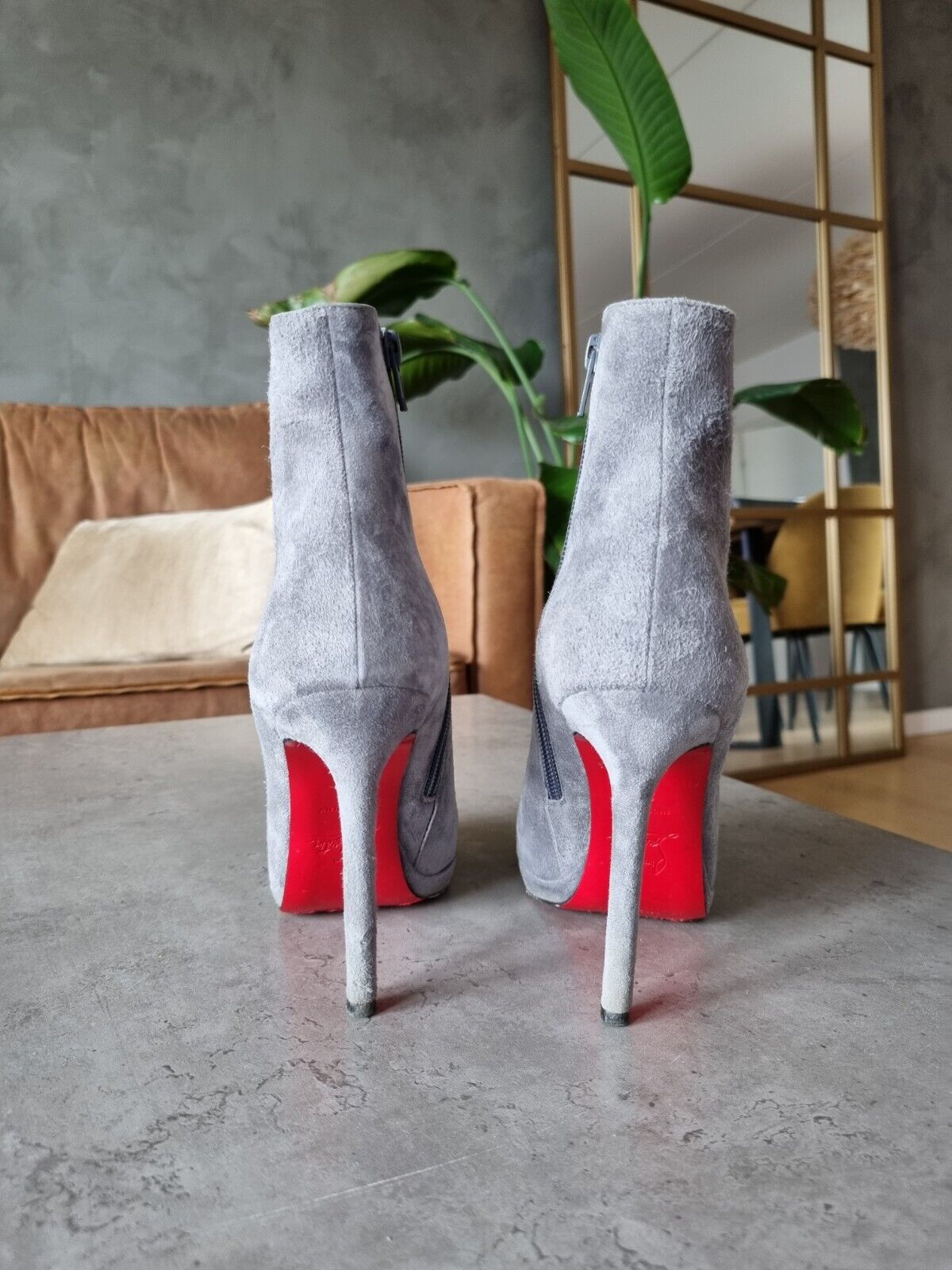 **Christian Louboutin** Grey Suede Bootylili Ankle Boots Size 36