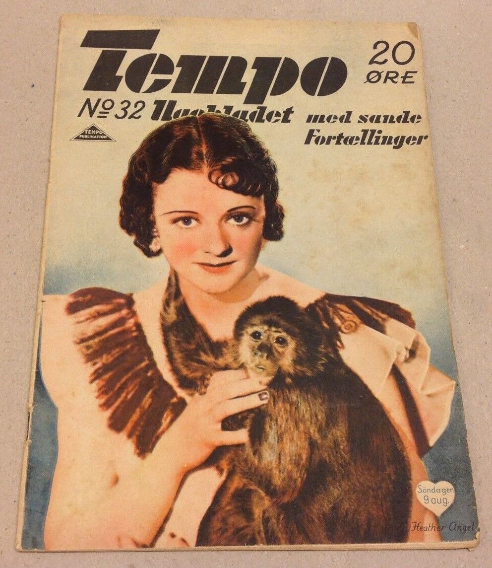 Heather Angel Actress on Front Cover Original Vtg Danish Magazine "Tempo" 1936