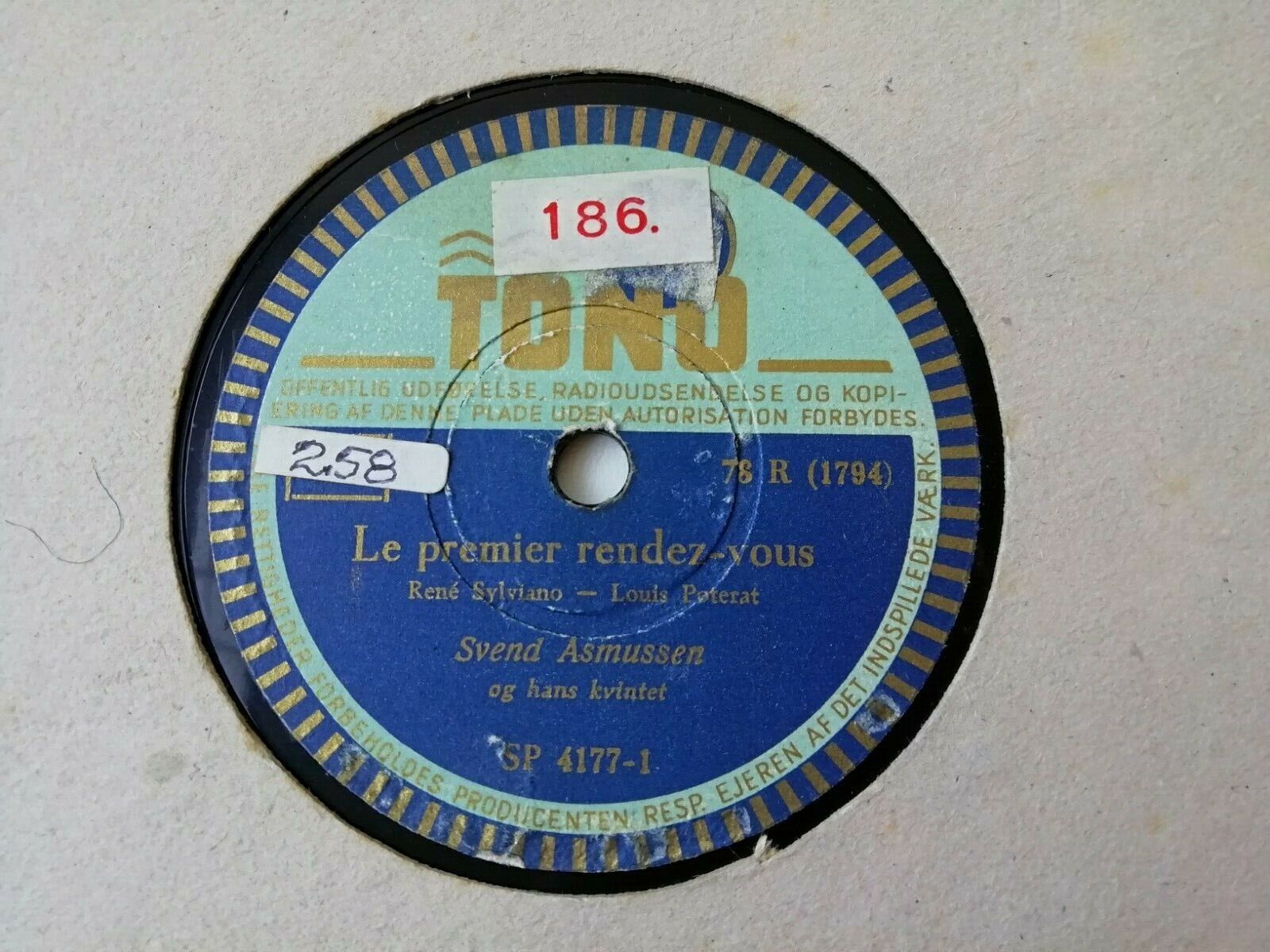 78rpm record: Svend Asmussen:J'Attendrai/Le Premier Rendez-vousJazz Violin