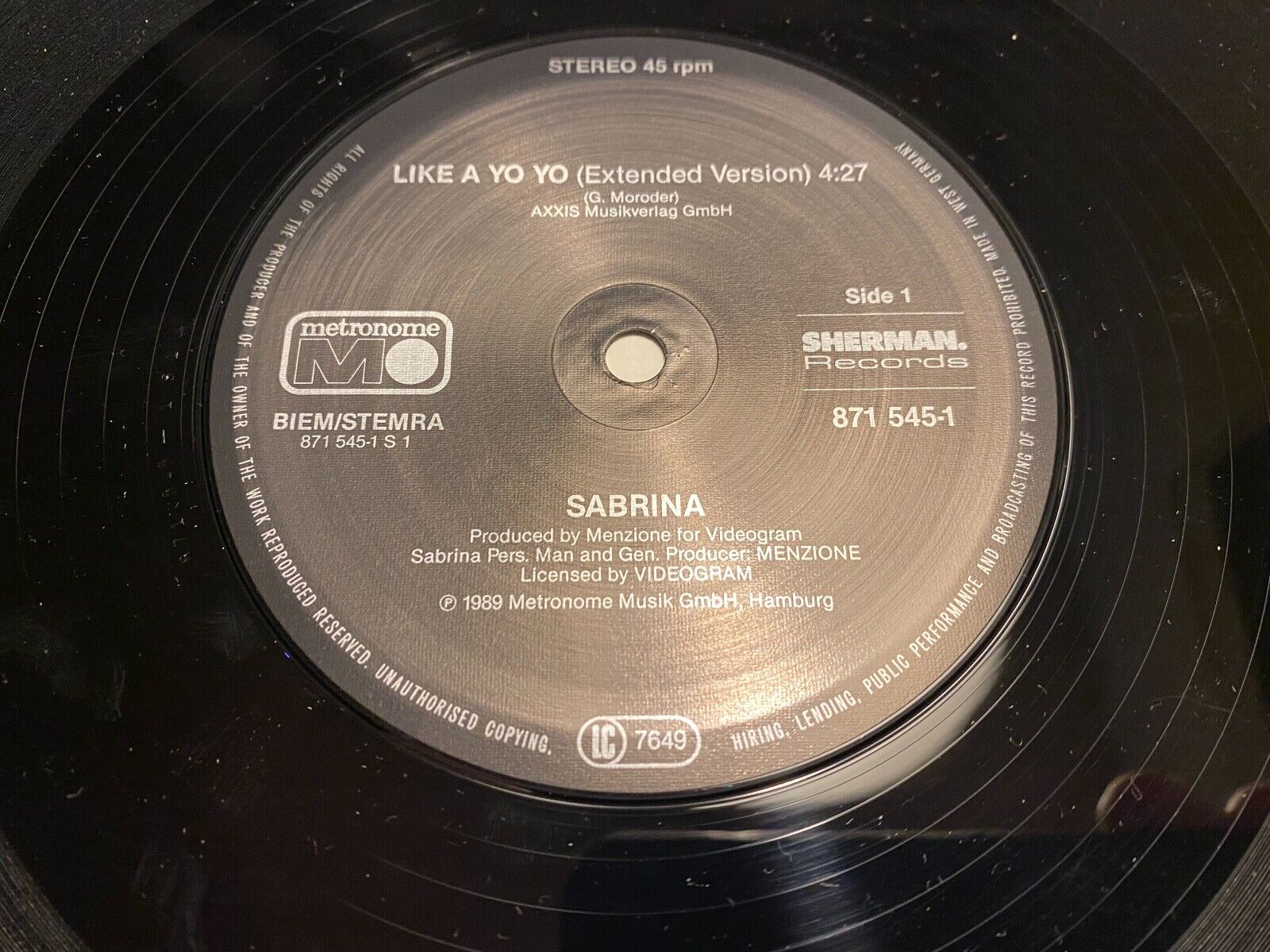 SABRINA "LIKE A YO-YO / SEX" METRONOME RECORDS 1989 2 REMIX TRACK 12" GERMAN 12"