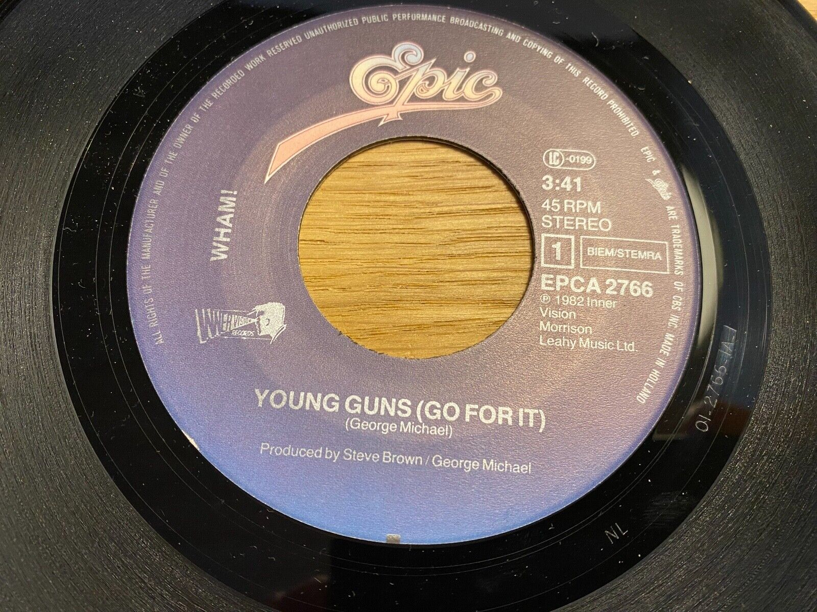 WHAM! "YOUNG GUNS (GO FOR IT)" EPIC RECORDS DUTCH PRESS 1982 7" VINYL SINGLE OOP