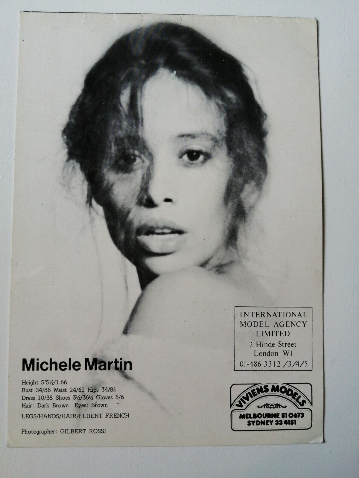 Vintage  English  model comp card from 1970s/1980sMichelle Martin