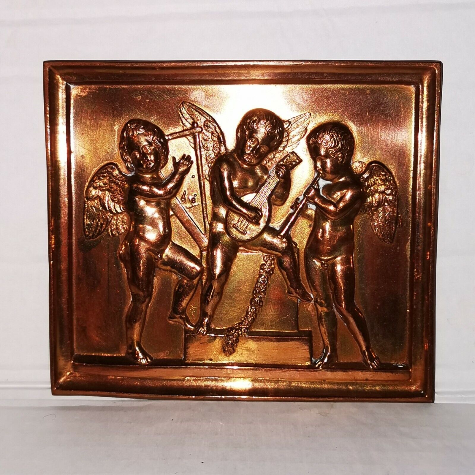 Vintage four-sided Bertel Thorvaldsen plate: "Playing Angels" copper plate 1920s