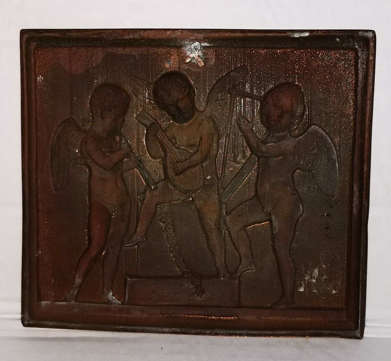 Vintage four-sided Bertel Thorvaldsen plate: "Playing Angels" copper plate 1920s