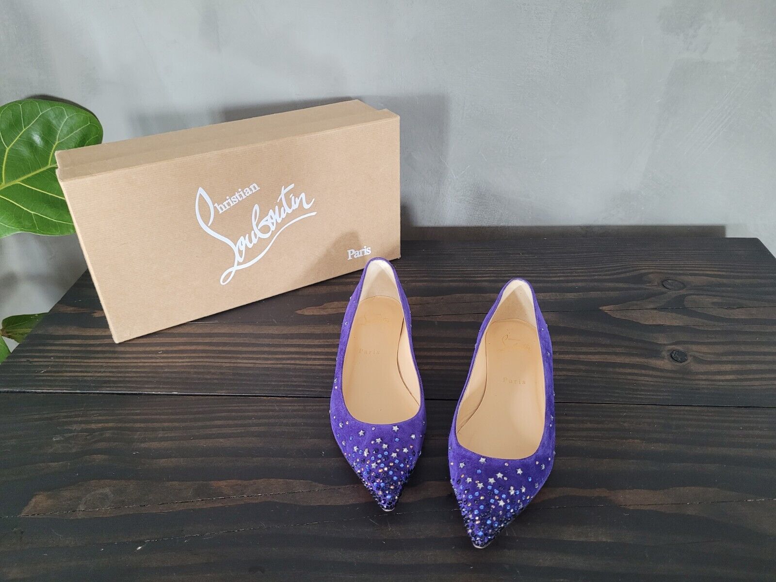 **Christian Louboutin** Blue Purple Gravitanite Crystal Ballerina Flats Sz 375