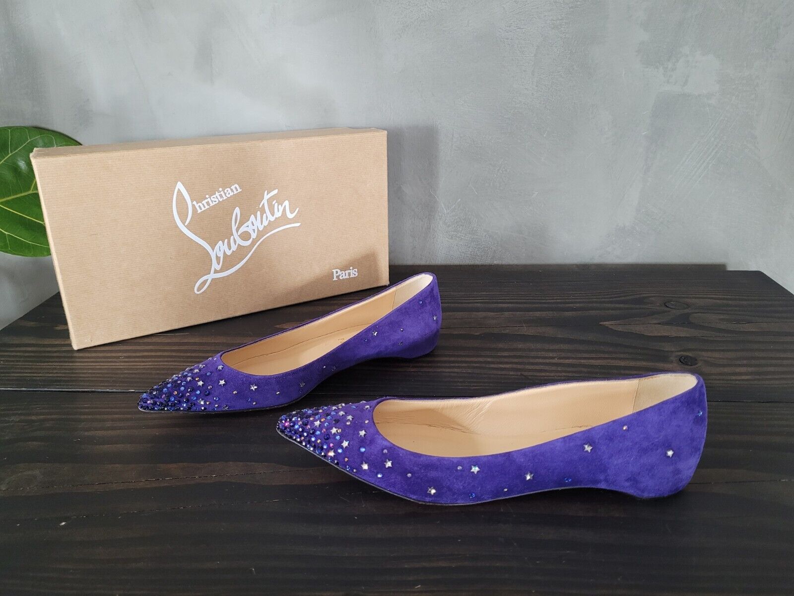 **Christian Louboutin** Blue Purple Gravitanite Crystal Ballerina Flats Sz 375