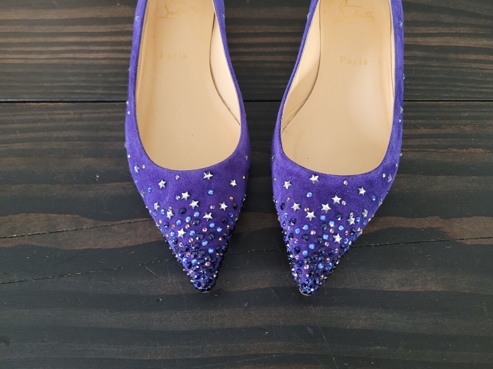 **Christian Louboutin** Blue Purple Gravitanite Crystal Ballerina Flats Sz 375