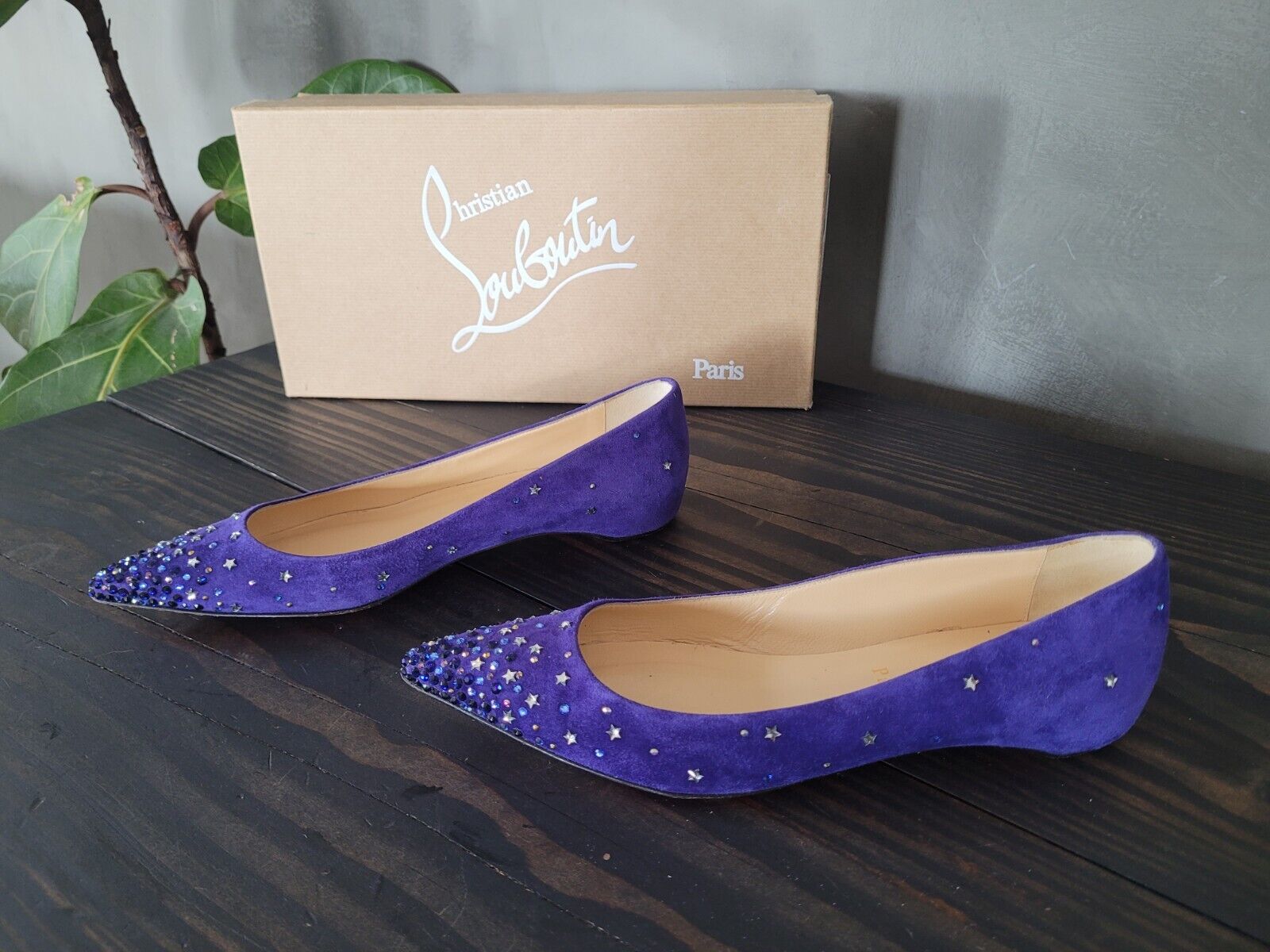 **Christian Louboutin** Blue Purple Gravitanite Crystal Ballerina Flats Sz 375