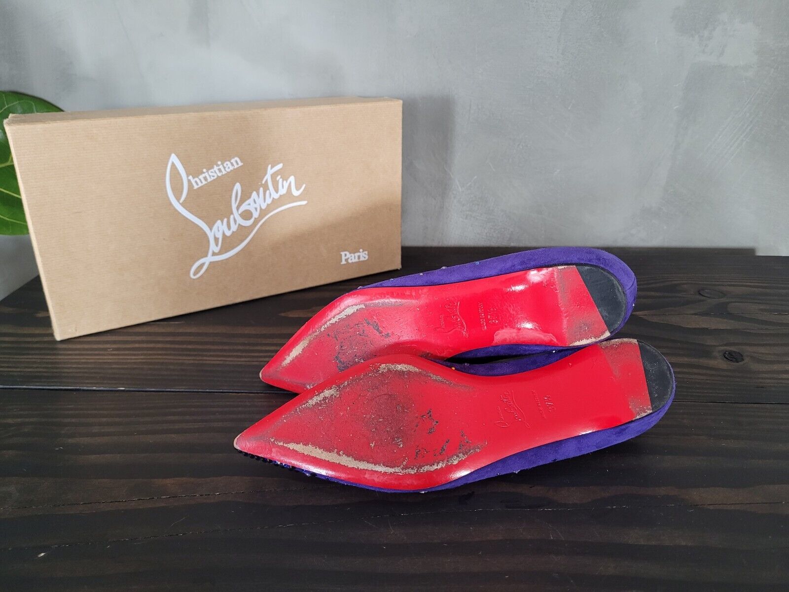 **Christian Louboutin** Blue Purple Gravitanite Crystal Ballerina Flats Sz 375