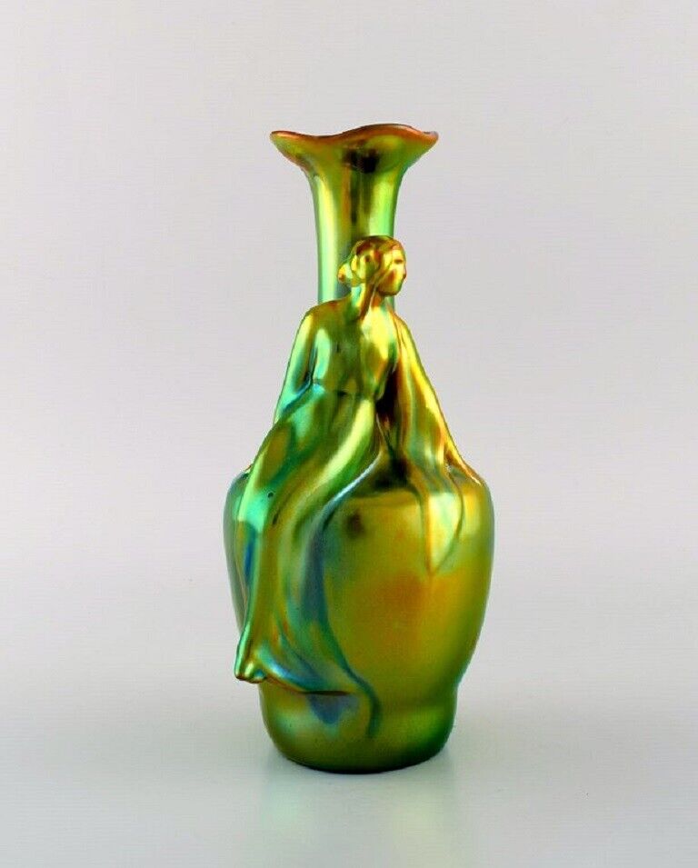 Zsolnay Art Nouveau vase in glazed ceramics modelled with sitting woman