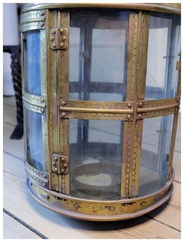 *SC*LOVELY HUGE BRASS HALL LANTERN EUROPEAN CANDLE HOLDER 18TH CENT