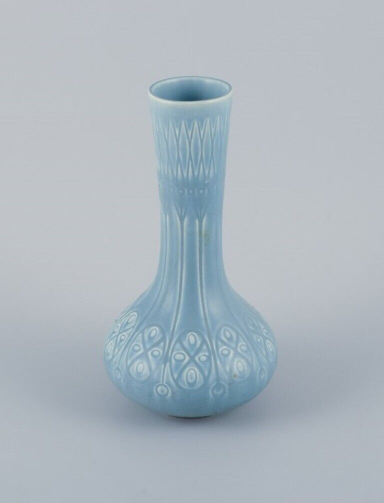 Upsala-Ekeby/Gefle Sweden Two "Kairo" ceramic vases in light blue glaze