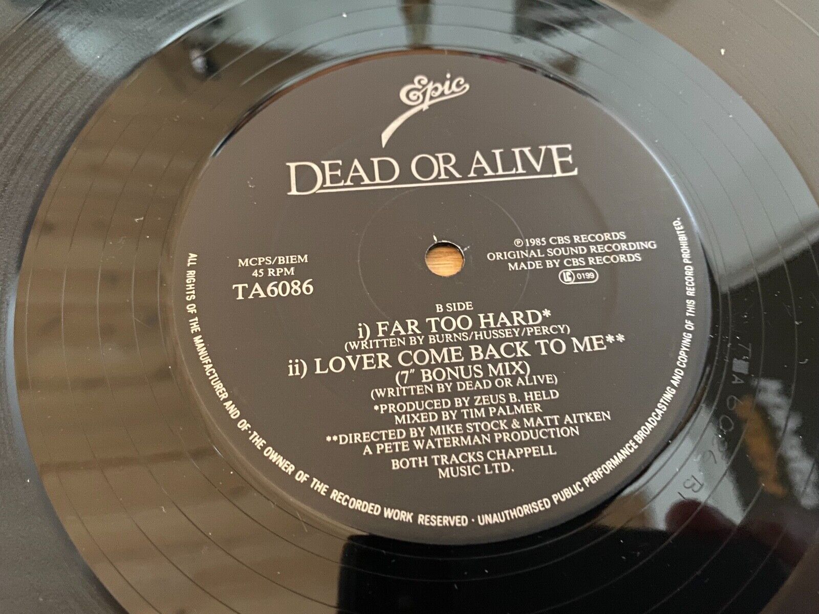 DEAD OR ALIVE "LOVER SOME BACK TO ME" 1985 EPIC RECORDS 12" MAXI 3 SONGS 45 RPM