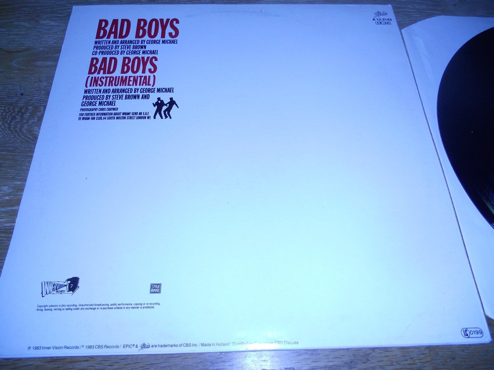 WHAM / GEORGE MICHAEL "BAD BOYS" 2 REMIXES 1983 EPIC RECORDS DUTCH PRESSING RARE