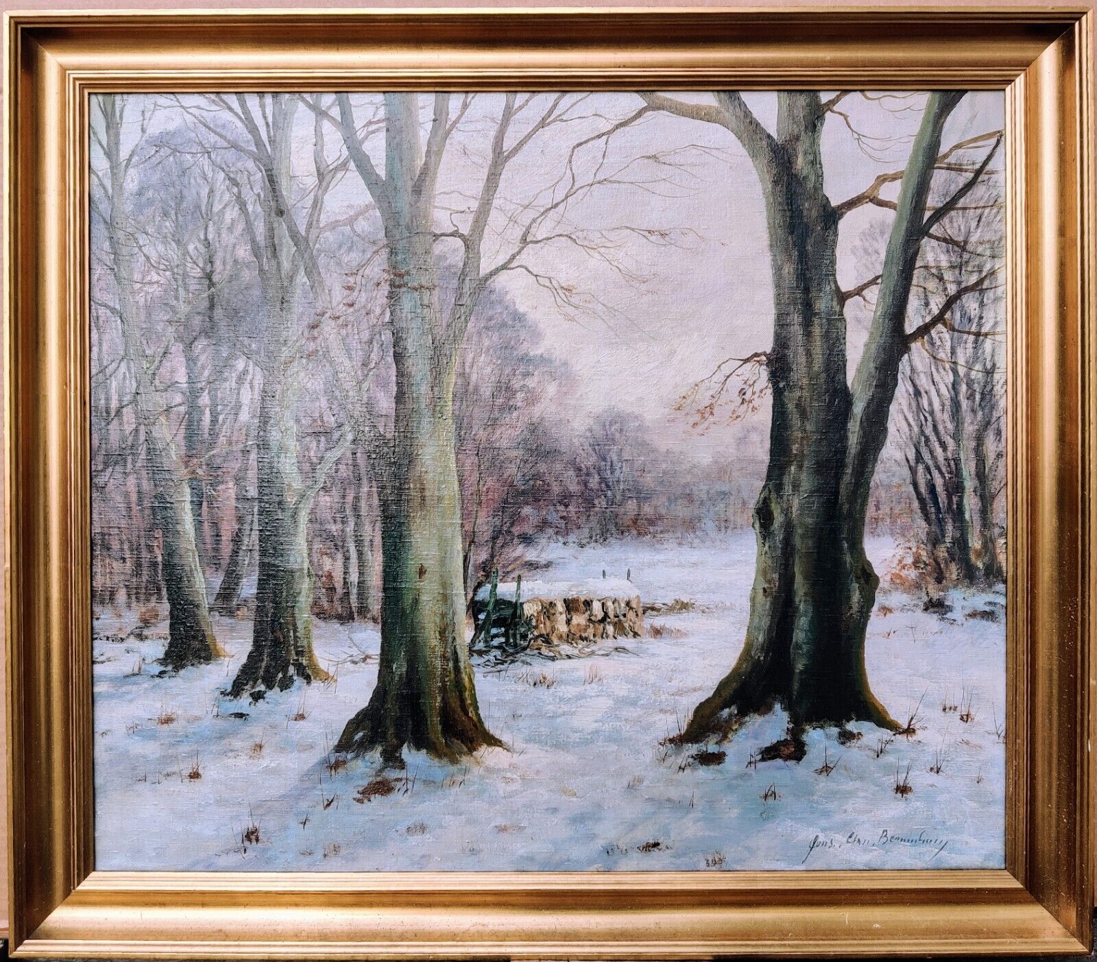 Jens Christian Bennedsen (1893-1967): WINTER IN FOREST, original oil painting.