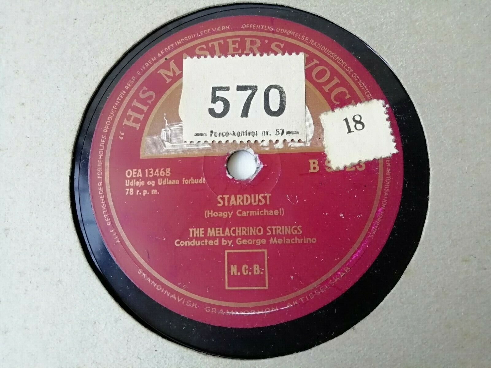 78 rpm :The Melachrino StringsStardustValse BluetteHMV B 9723Denmark