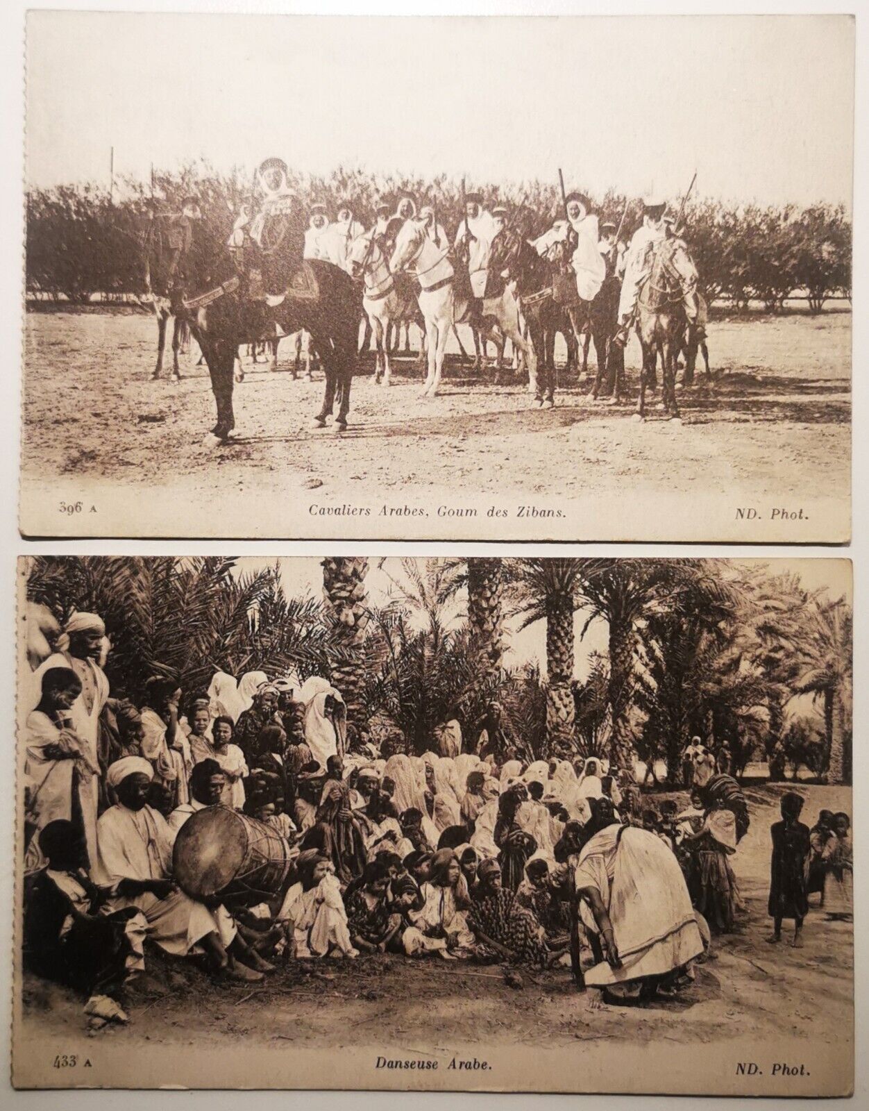 Two vintage un-used postcard: Arab motif´s - Dancing and on horse pok365