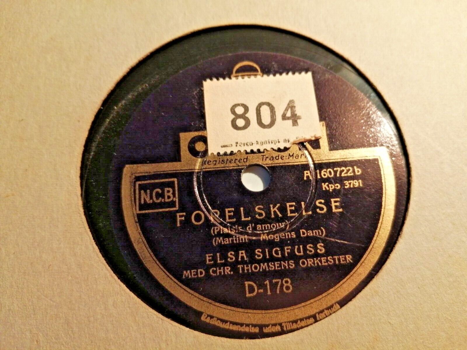 78 RPM  shellac ELSA SIGFUSS :Et gulnet brev /Forelskelse Odeon Denmark