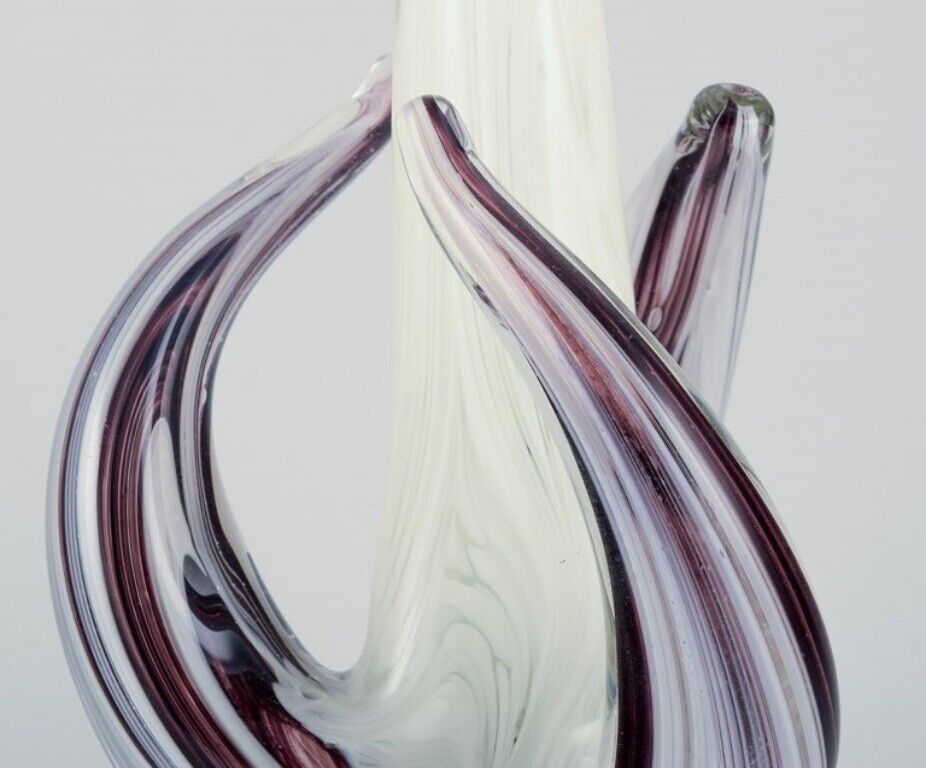 Murano Italy art glass sculpture in purple and white glass