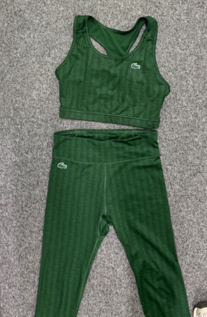 Lacoste womens gym leggings and sports bra matching set size women’s medium