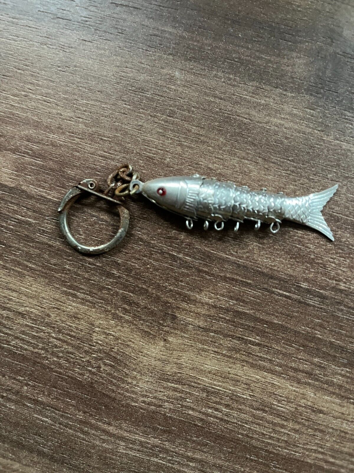 Vintage Fish Keychain - Metallic with Red Eye and Detailed Scales - Unique