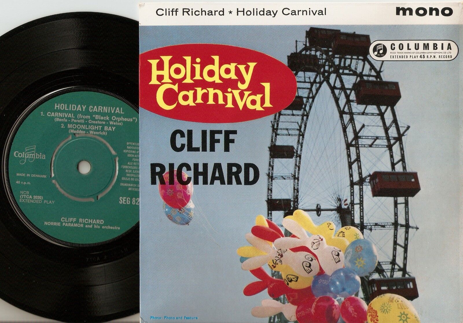 CLIFF RICHARD HOLIDAY CARNIVAL DANISH EP 45+PS 1963 THE SHADOWS MONO SEG 8246