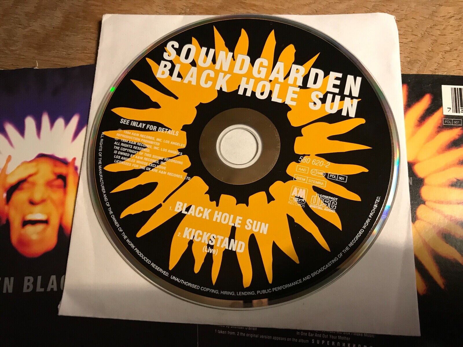 SOUNDGARDEN "BLACK HOLE SUN/KICKSTAND (LIVE)" 1994 CD 2 TRACKS A  M RECORDS OOP