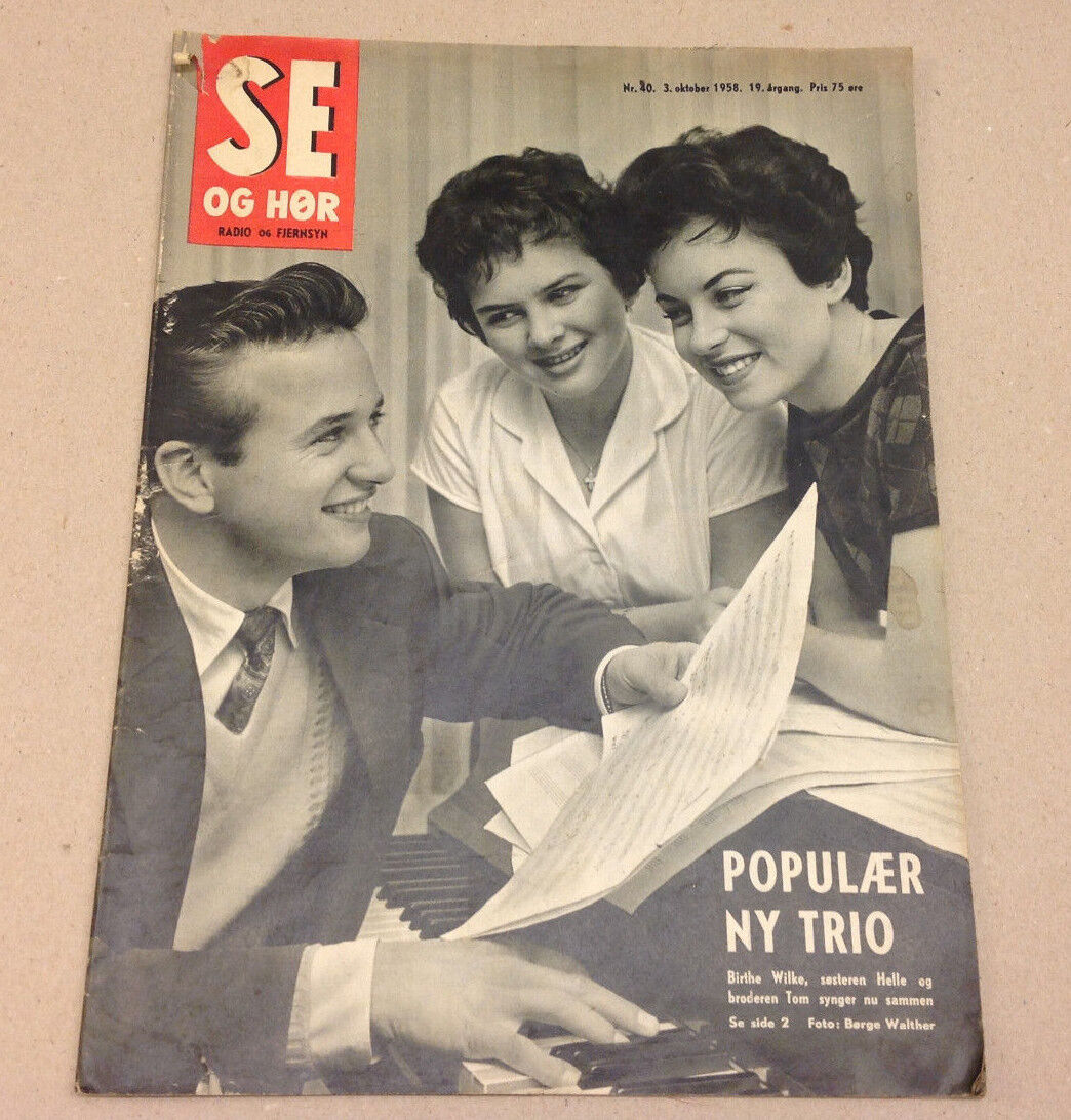 BIRTHE WILKE AND SISTER HELLE BROTHER TOM ON COVER VINTAGE Danish Magazine 1958