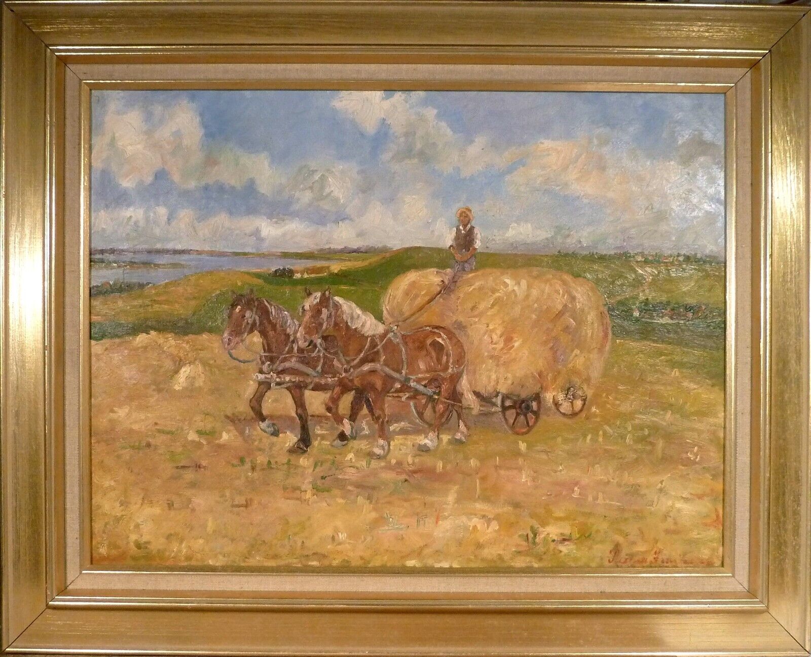 UNIDENTIFIED ARTIST! HARVEST LANDSCAPE WITH FARMER HARVESTING