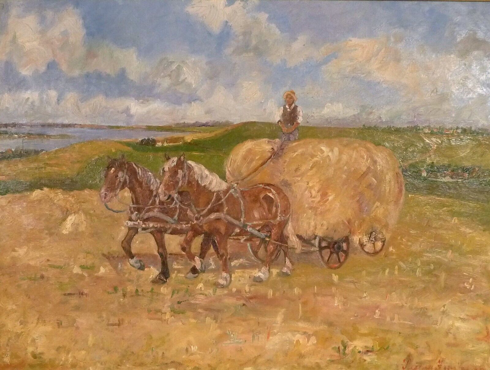 UNIDENTIFIED ARTIST! HARVEST LANDSCAPE WITH FARMER HARVESTING